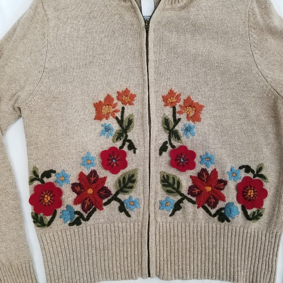 Tiara Int'l cardigan zip front tan floral M - Picture 3 of 8
